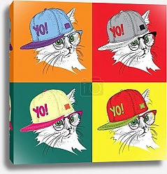 Постер Портрет кошки в очках и кепке