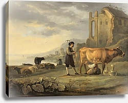 Постер Кьюп Альберт Landscape with Maid Milking a Cow