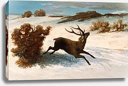 Постер Курбе Гюстав (Gustave Courbet) Deer Running in the Snow
