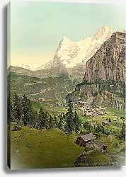 Постер Швейцария. Деревня Мюррен, горы Эйгер и Монх
