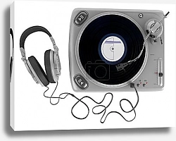Постер Виниловый проигрыватель с наушниками и шнуром фасонные сердца