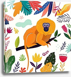 Постер Мультяшная обезьянка на ветке