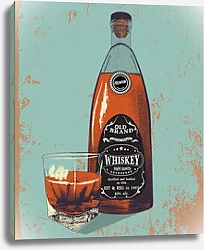 Постер Бутылка и стакан виски на гранж-фоне