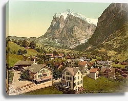 Постер Швейцария. Городок Гриндельвальд и гора Веттерхорн