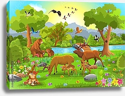Постер Поляна с дикими животными