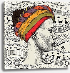 Постер Профиль африканки в тюрбане на этническом узоре