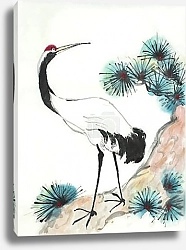 Постер crane and pine branch on a light background