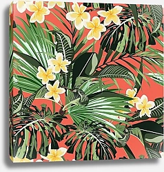 Постер Черные и золотые пальмовые листья на розовом фоне