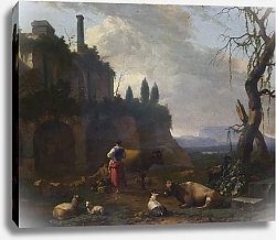 Постер Бегеджин Абрахам Крестьяне со скотом рядом с развалинами