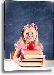 Постер Школьница с книгами и яблоком