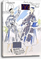 Постер Школа: Французская Sketches and fabric swatches, from 'L'officiel de la couleur des industries de la mode'
