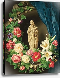 Постер Лауэр Йозеф Madonna with child in a floral tendrils of roses, lilies and vetches