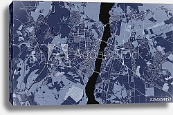 Постер План города Воронеж, Россия, в синем цвете