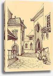 Постер Узкая улица старого города с мотороллером