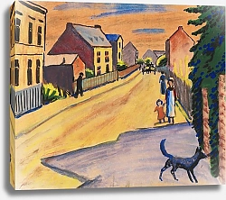 Постер Маке Август Sonnige Straße mit Hund