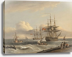 Постер Луни Томас A British ’74’ unfurling its sails as it prepares to leave the anchorage with a frigate and various coastal craft beyond