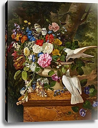 Постер Flowers in a Vase with Two Doves