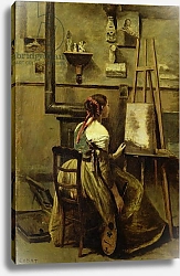 Постер Коро Жан (Jean-Baptiste Corot) The Studio of Corot, or Young woman seated before an Easel, 1868-70
