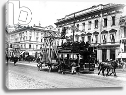 Постер Wooden scaffolding cart used for street tram wire repairs, St Petersburg, 1908
