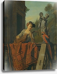 Постер Хоремарс Ян An Elegant Figure Playing A Guitar At a Balustrade With a Macaw