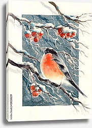 Постер Рождественский снегирь на веточке