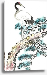 Постер lonely crane on a pine branch