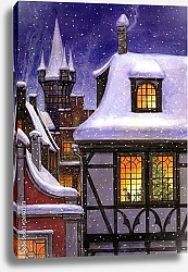 Постер Зимний сказочный городской пейзаж
