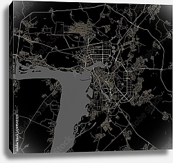 Постер План города Казань, Татарстан, Россия, в чёрном цвете