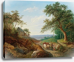Постер Тома Маттиас A peasant couple with a timber cart in a vast Danube landscape