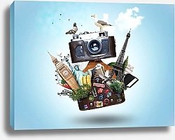 Постер Ретро камера св кожаном чехле и достопримечательности