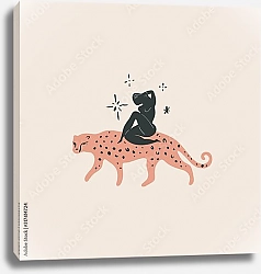 Постер Девушка на леопарде