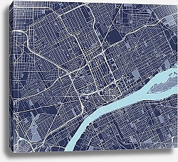 Постер План города Детройт, Мичиган, США, в синем цвете