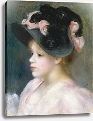 Постер Ренуар Пьер (Pierre-Auguste Renoir) Young Girl in a Pink-and-Black Hat, c.1891