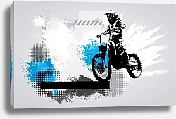 Постер Active man riding motobike ready for internet banners, social media banners, headers of websites, vector illustration