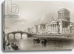 Постер Бартлет Уильям (последователи, грав) The Four Courts, Dublin, from 'Scenery and Antiquities of Ireland' by George Virtue, 1860s