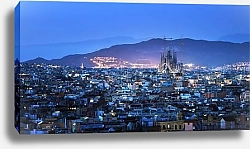 Постер Вид на Барселону в сумерках