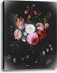 Постер Кессель Ян Spring Flowers in a glass vase, 17th century
