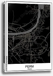 Постер План города Пермь, Россия, в чёрном цвете