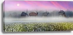 Постер Ветряные мельницы в туманном поле
