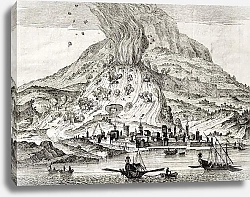 Постер Catania, Sicily, and Etna volcano erupting. May be dated to the 18th c.