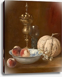 Постер Воллон Антуан Melon, coupe de fruits et pièce d’orfèvrerie sur un entablement