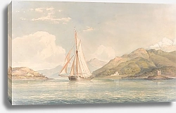 Постер Шетки Джон Слева проплывает лодка на фоне гор