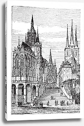 Постер Erfurt Cathedral in Thuringia, Germany, vintage engraving