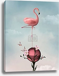 Постер pink flamingo and lilies