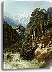Постер Доре Гюстав Альпийский пейзаж с диким ручьем