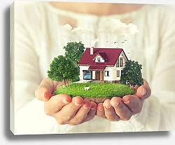 Постер Дом с лужайкой в руках