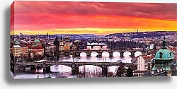 Постер Чехия, Прага. Мосты над Влатвой на закате