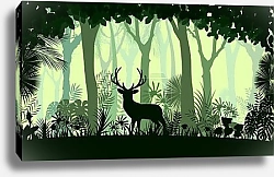 Постер Олень в зеленом лесу