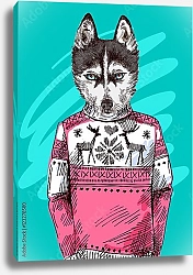 Постер Хаски в вязаном свитере