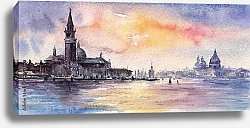 Постер Венеция на закате, Италия, акварель